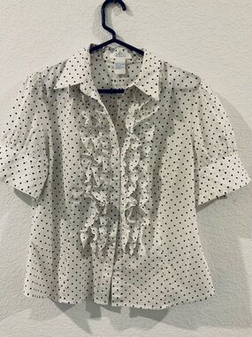 Grace Black Polka Dot Button-Front Blouse on White